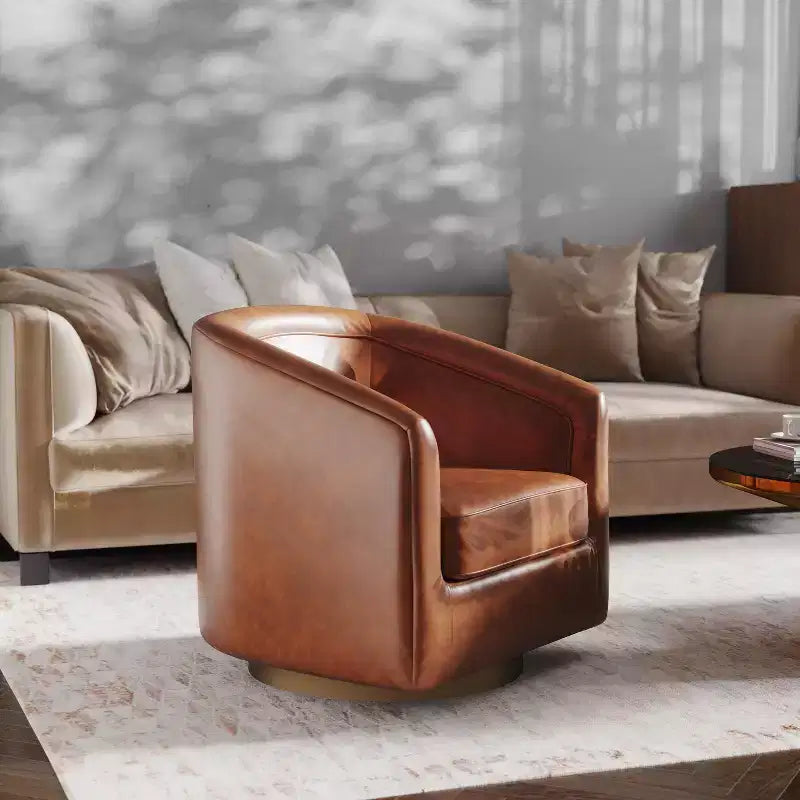 Club Style Barrel Accent Chair, 360° Swivel, Fabric Upholstery, Sloped Arms, 400 lb Capacity, No Assembly