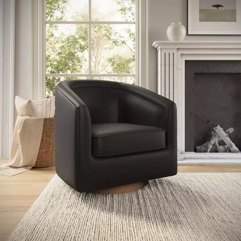 Club Style Barrel Accent Chair, 360° Swivel, Fabric Upholstery, Sloped Arms, 400 lb Capacity, No Assembly