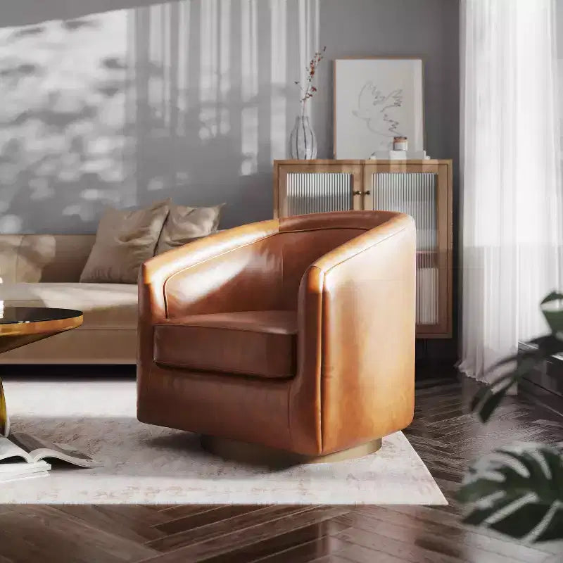 Club Style Barrel Accent Chair, 360° Swivel, Fabric Upholstery, Sloped Arms, 400 lb Capacity, No Assembly