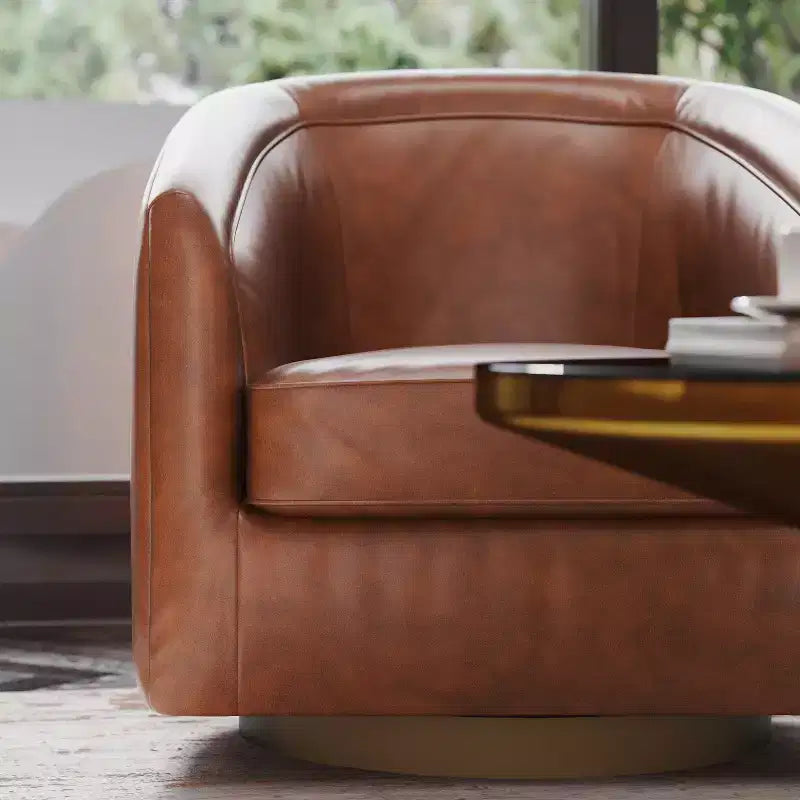 Club Style Barrel Accent Chair, 360° Swivel, Fabric Upholstery, Sloped Arms, 400 lb Capacity, No Assembly