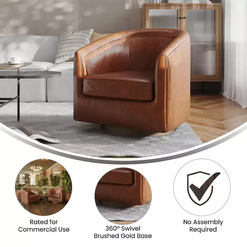 Club Style Barrel Accent Chair, 360° Swivel, Fabric Upholstery, Sloped Arms, 400 lb Capacity, No Assembly