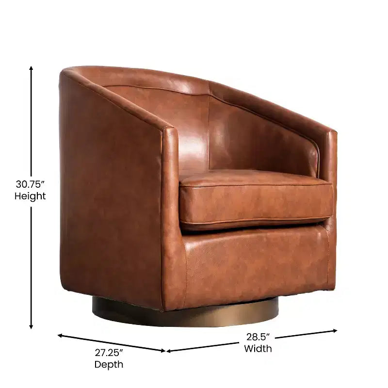 Club Style Barrel Accent Chair, 360° Swivel, Fabric Upholstery, Sloped Arms, 400 lb Capacity, No Assembly