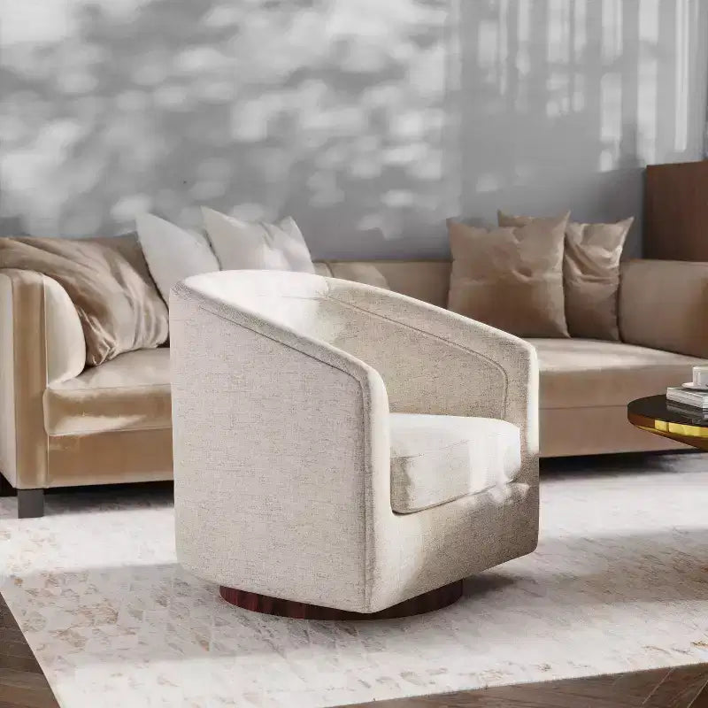 Club Style Barrel Accent Chair, 360° Swivel, Fabric Upholstery, Sloped Arms, 400 lb Capacity, No Assembly