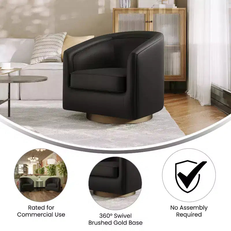 Club Style Barrel Accent Chair, 360° Swivel, Fabric Upholstery, Sloped Arms, 400 lb Capacity, No Assembly