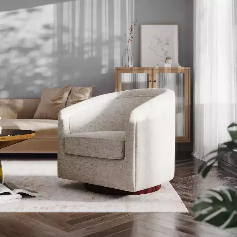 Club Style Barrel Accent Chair, 360° Swivel, Fabric Upholstery, Sloped Arms, 400 lb Capacity, No Assembly