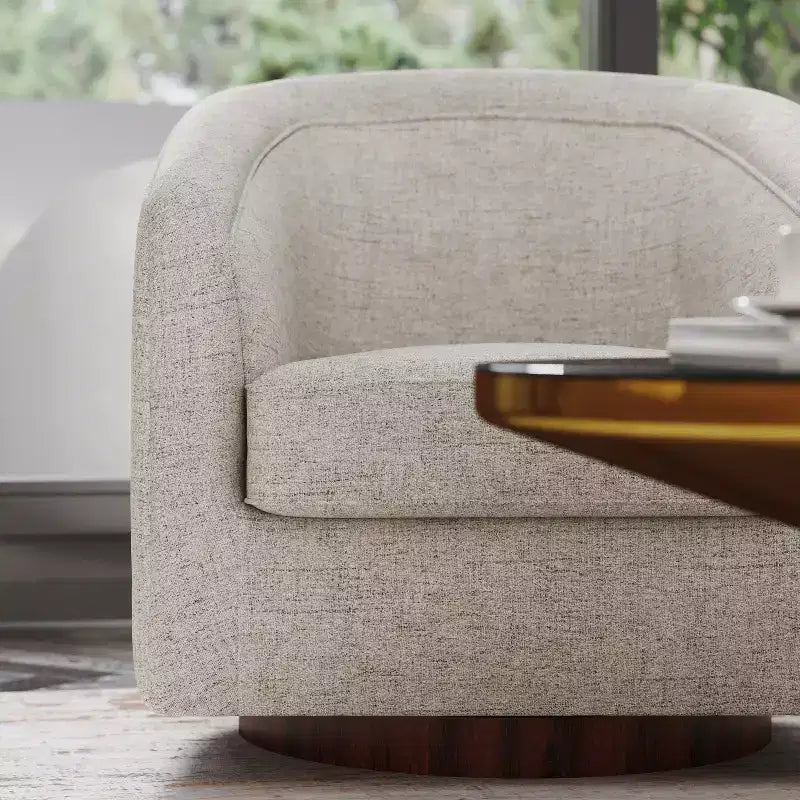 Club Style Barrel Accent Chair, 360° Swivel, Fabric Upholstery, Sloped Arms, 400 lb Capacity, No Assembly