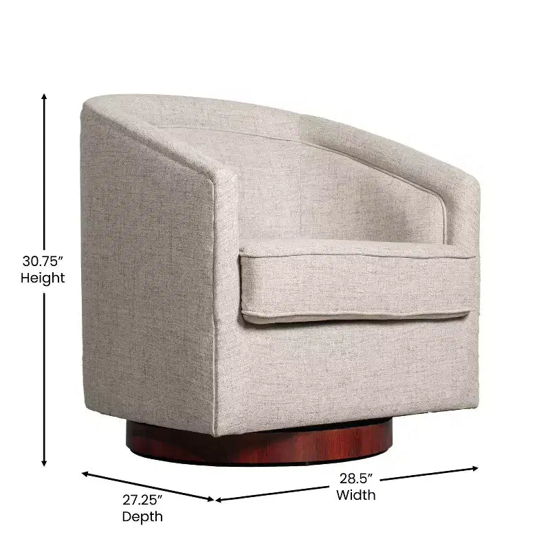 Club Style Barrel Accent Chair, 360° Swivel, Fabric Upholstery, Sloped Arms, 400 lb Capacity, No Assembly