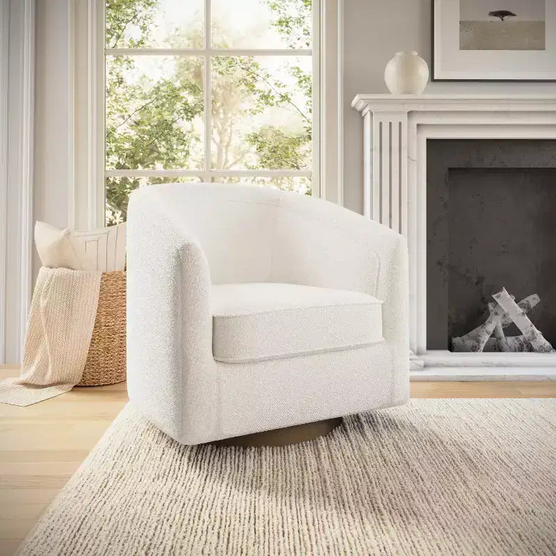 Club Style Barrel Accent Chair, 360° Swivel, Fabric Upholstery, Sloped Arms, 400 lb Capacity, No Assembly