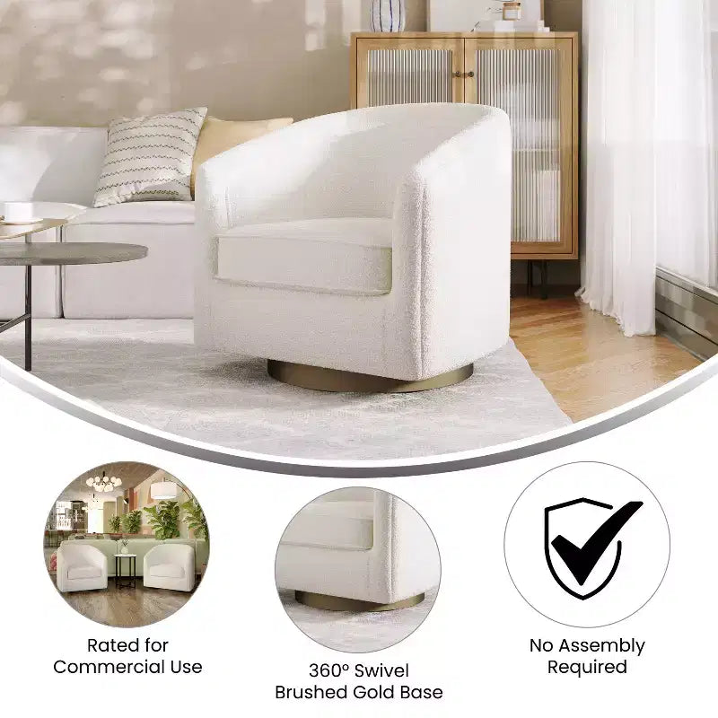 Club Style Barrel Accent Chair, 360° Swivel, Fabric Upholstery, Sloped Arms, 400 lb Capacity, No Assembly