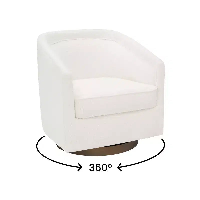 Club Style Barrel Accent Chair, 360° Swivel, Fabric Upholstery, Sloped Arms, 400 lb Capacity, No Assembly