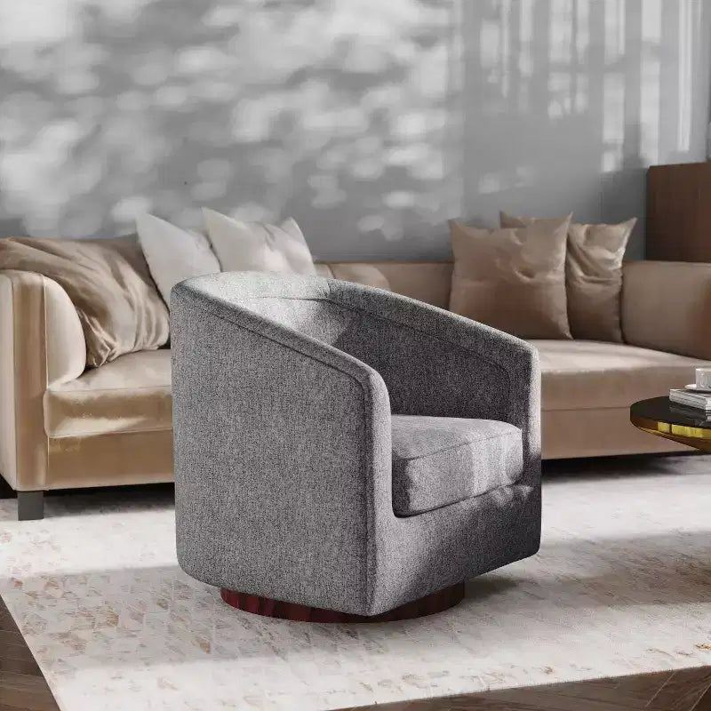 Club Style Barrel Accent Chair, 360° Swivel, Fabric Upholstery, Sloped Arms, 400 lb Capacity, No Assembly