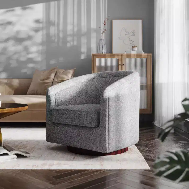 Club Style Barrel Accent Chair, 360° Swivel, Fabric Upholstery, Sloped Arms, 400 lb Capacity, No Assembly