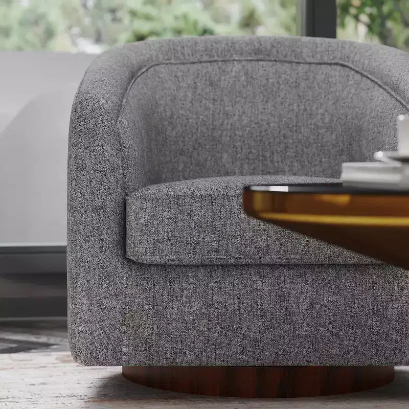 Club Style Barrel Accent Chair, 360° Swivel, Fabric Upholstery, Sloped Arms, 400 lb Capacity, No Assembly