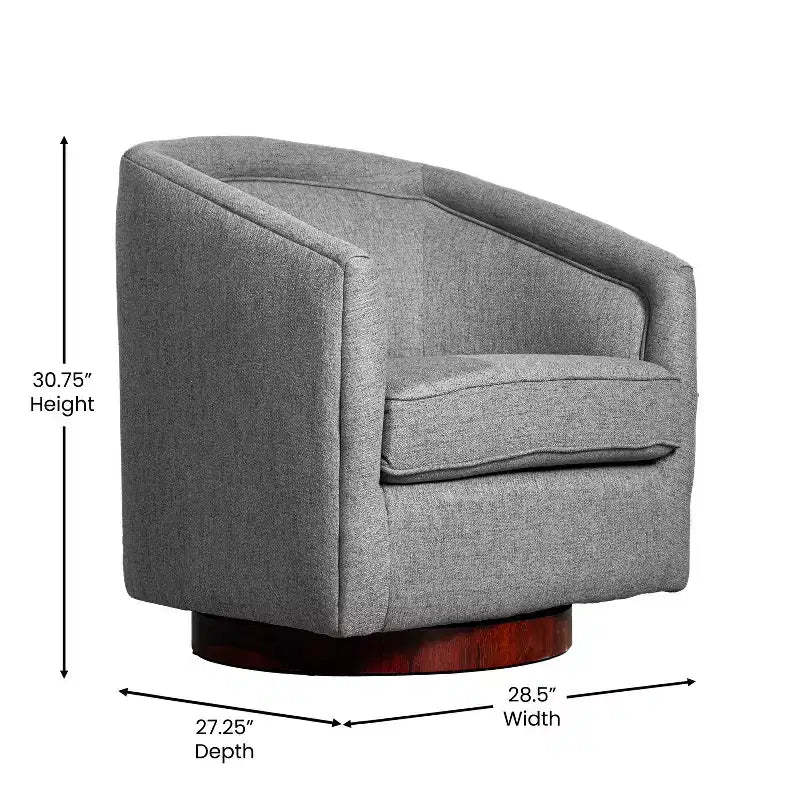 Club Style Barrel Accent Chair, 360° Swivel, Fabric Upholstery, Sloped Arms, 400 lb Capacity, No Assembly