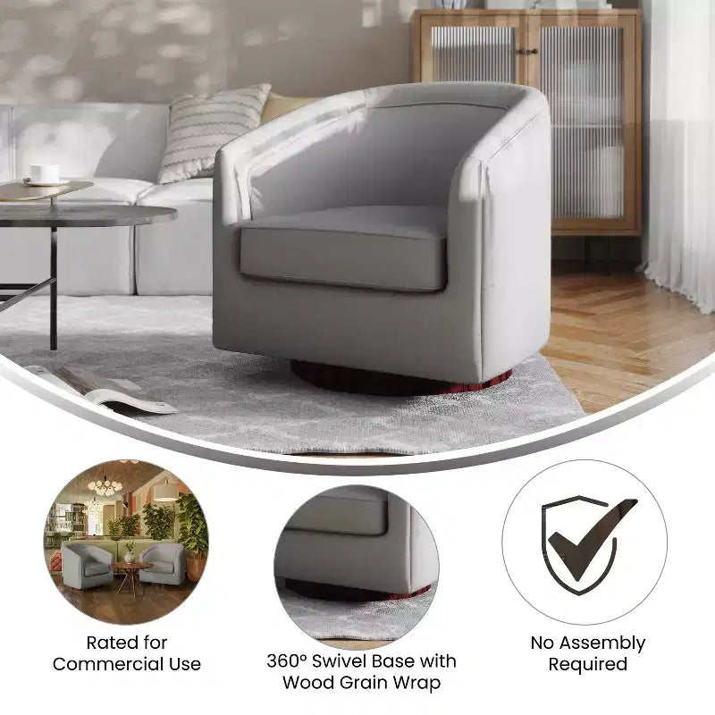 Club Style Barrel Accent Chair, 360° Swivel, Fabric Upholstery, Sloped Arms, 400 lb Capacity, No Assembly