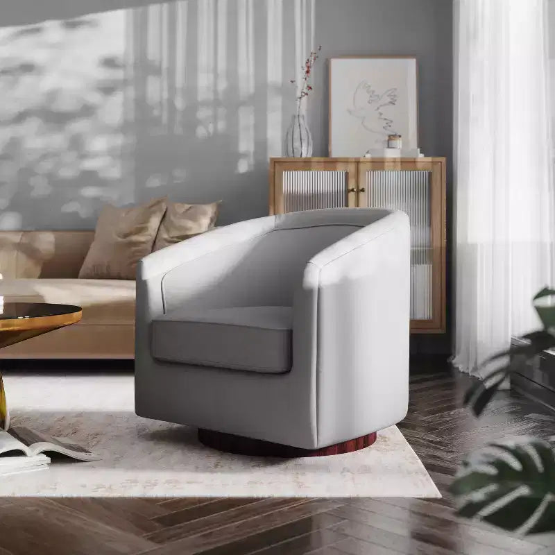Club Style Barrel Accent Chair, 360° Swivel, Fabric Upholstery, Sloped Arms, 400 lb Capacity, No Assembly