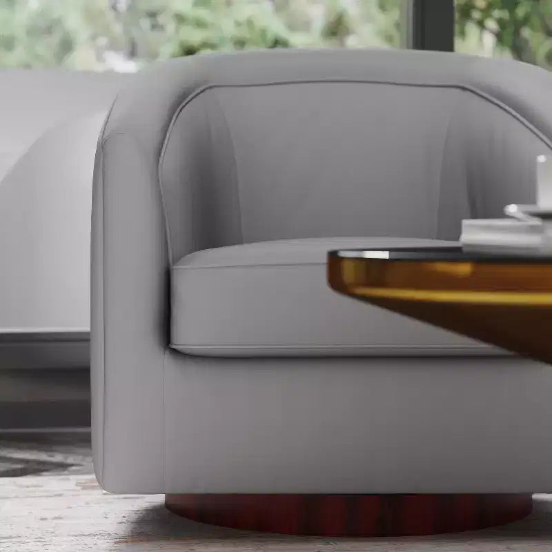 Club Style Barrel Accent Chair, 360° Swivel, Fabric Upholstery, Sloped Arms, 400 lb Capacity, No Assembly