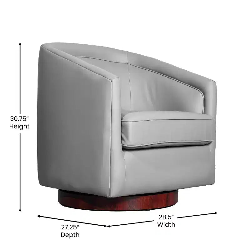Club Style Barrel Accent Chair, 360° Swivel, Fabric Upholstery, Sloped Arms, 400 lb Capacity, No Assembly