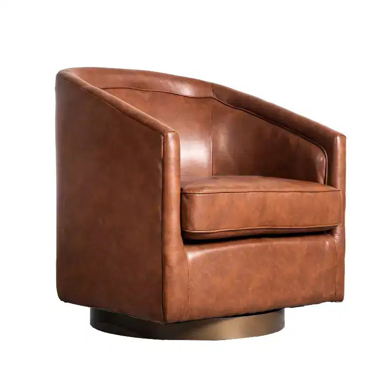 Club Style Barrel Accent Chair, 360° Swivel, Fabric Upholstery, Sloped Arms, 400 lb Capacity, No Assembly