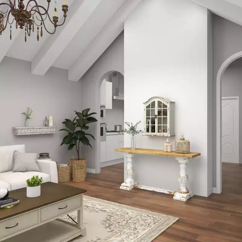 28x22" Traditional Wood Wall Shelf with Arched Shutter Doors, Open Shelf, Mounting Hardware Included