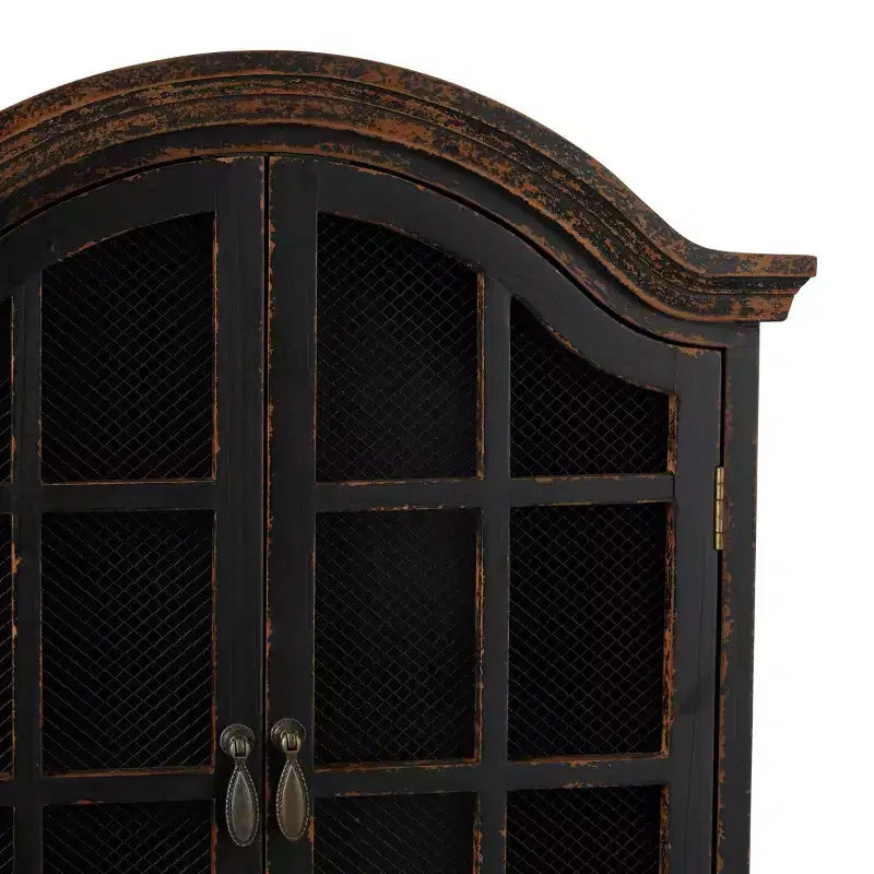 28x22" Traditional Wood Wall Shelf with Arched Shutter Doors, Open Shelf, Mounting Hardware Included