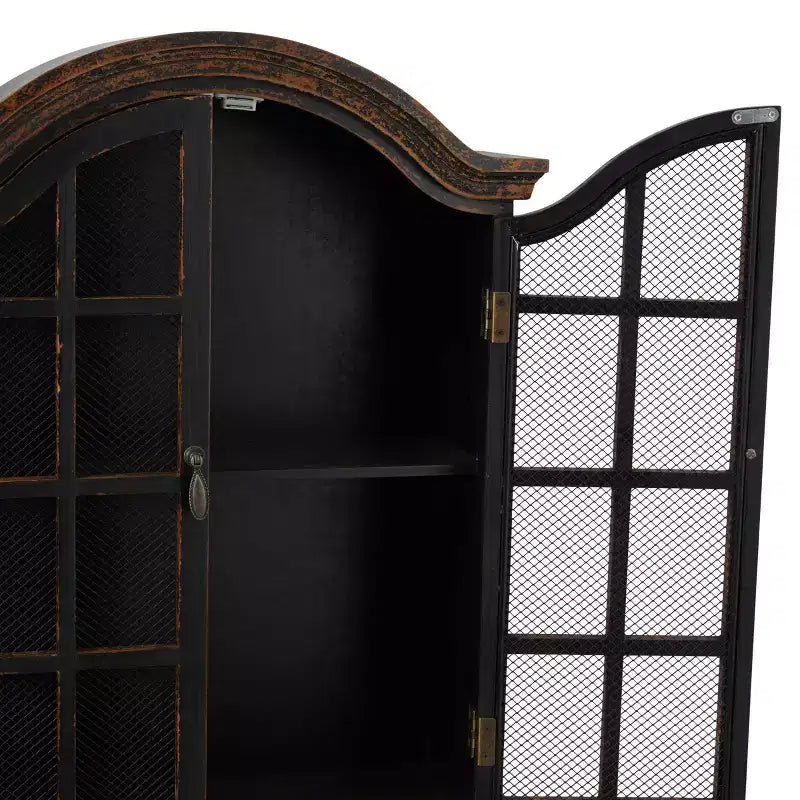28x22" Traditional Wood Wall Shelf with Arched Shutter Doors, Open Shelf, Mounting Hardware Included