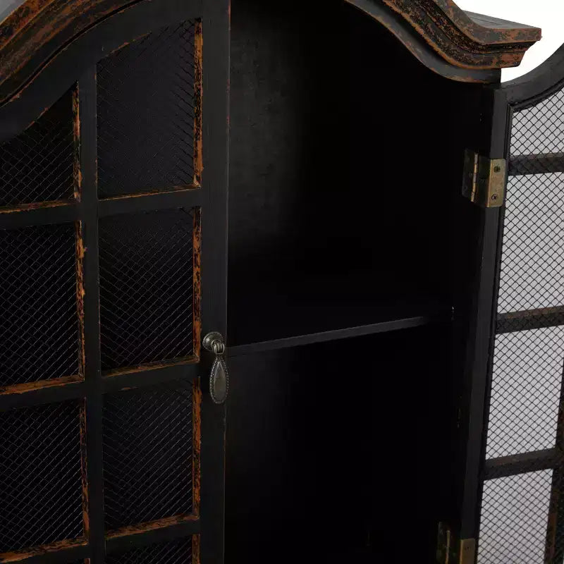 28x22" Traditional Wood Wall Shelf with Arched Shutter Doors, Open Shelf, Mounting Hardware Included