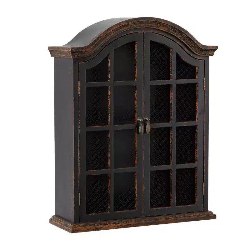 28x22" Traditional Wood Wall Shelf with Arched Shutter Doors, Open Shelf, Mounting Hardware Included