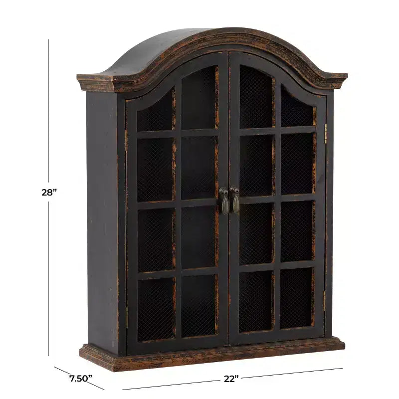 28x22" Traditional Wood Wall Shelf with Arched Shutter Doors, Open Shelf, Mounting Hardware Included