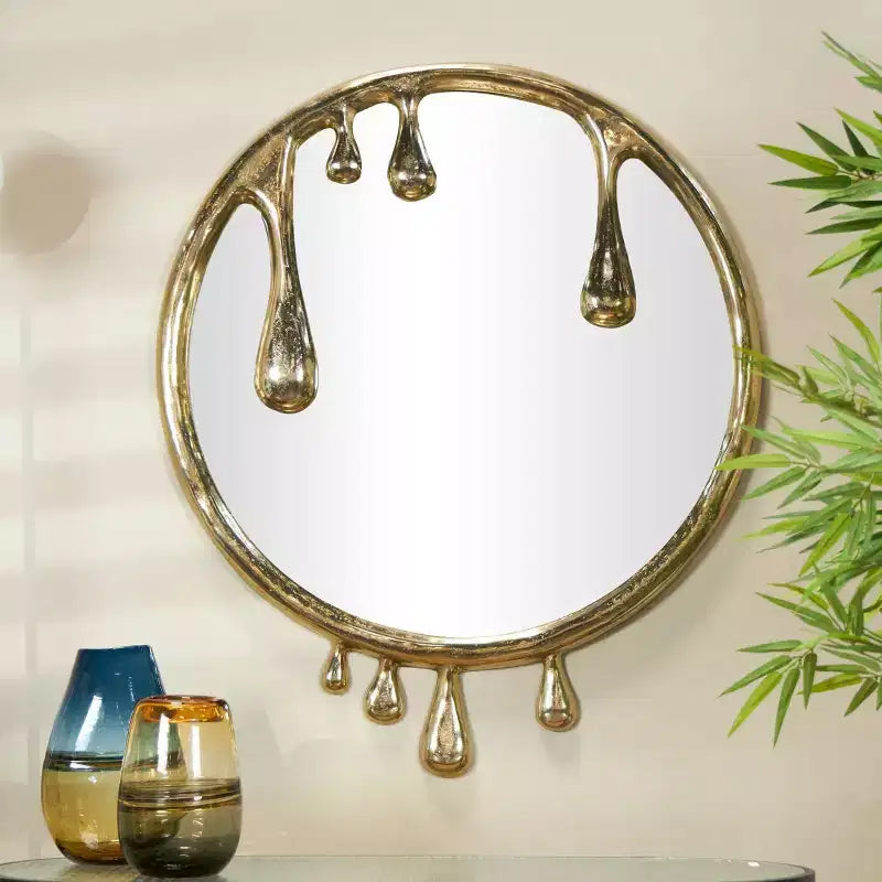 43x36 Abstract Drip Wall Mirror, Aluminum Melting Frame, Wall Mount, Mounting Hardware Included