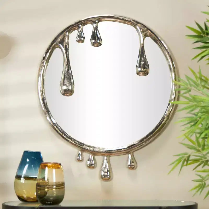 43x36 Abstract Drip Wall Mirror, Aluminum Melting Frame, Wall Mount, Mounting Hardware Included