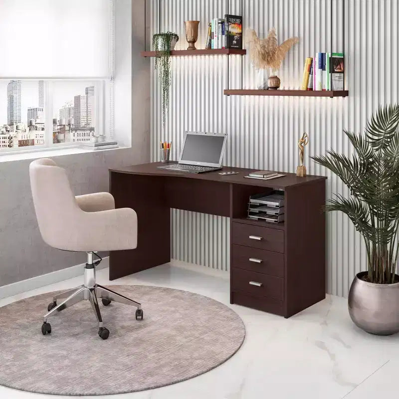 51" Classic Computer Desk with 3 Drawers & Fixed Shelf, Particle Board, 90 lb Capacity