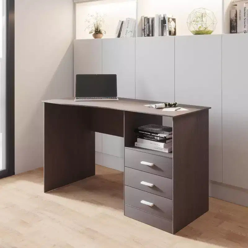 51" Classic Computer Desk with 3 Drawers & Fixed Shelf, Particle Board, 90 lb Capacity