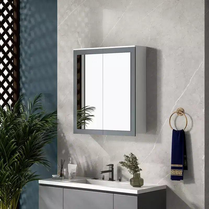 Medicine Cabinet Bathroom Mirror, 2 Adjustable Shelves, Double Mirror Doors, Wall Mount, White MDF