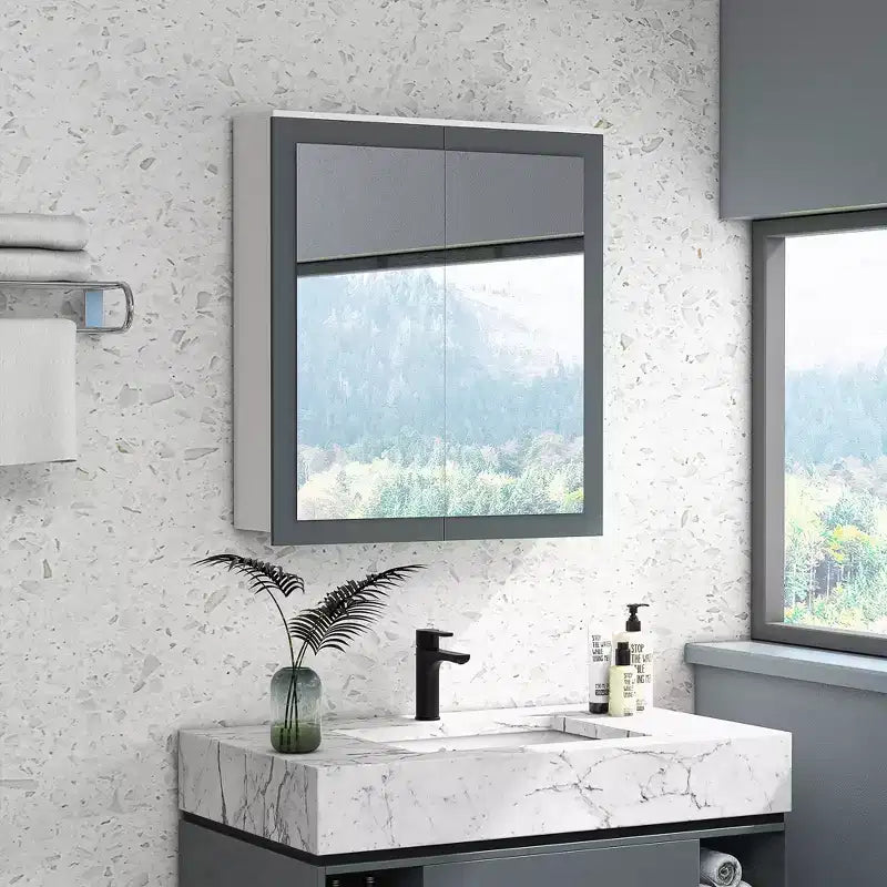 Medicine Cabinet Bathroom Mirror, 2 Adjustable Shelves, Double Mirror Doors, Wall Mount, White MDF