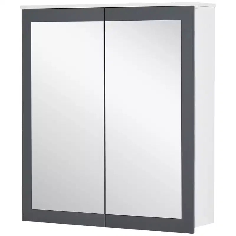 Medicine Cabinet Bathroom Mirror, 2 Adjustable Shelves, Double Mirror Doors, Wall Mount, White MDF
