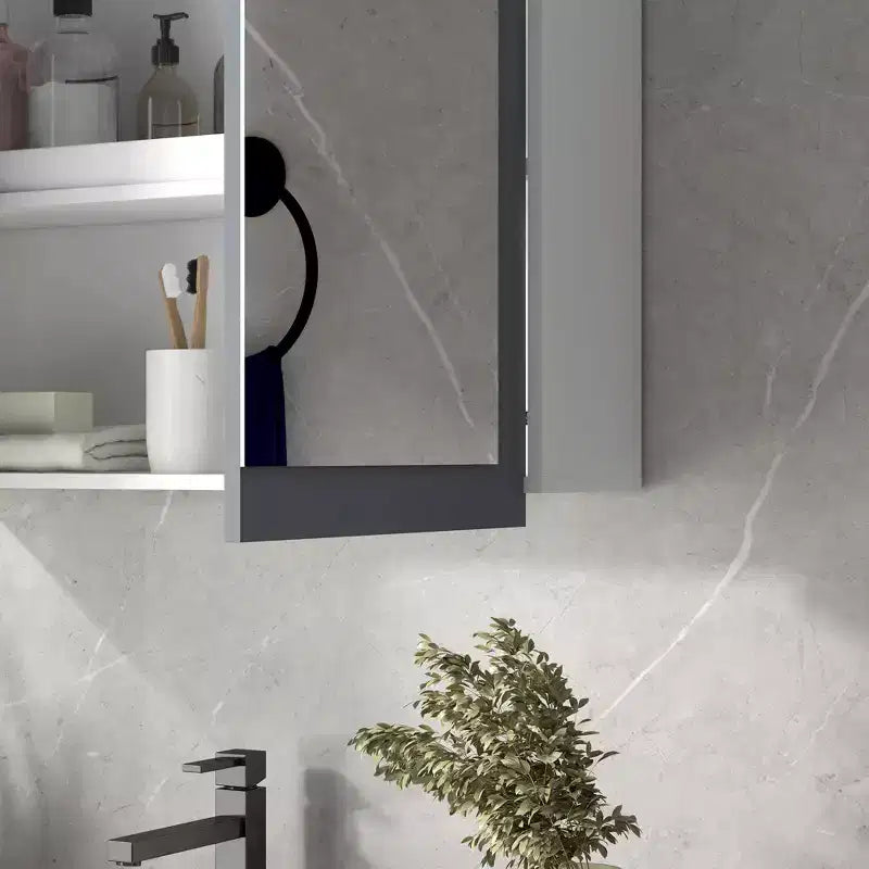 Medicine Cabinet Bathroom Mirror, 2 Adjustable Shelves, Double Mirror Doors, Wall Mount, White MDF