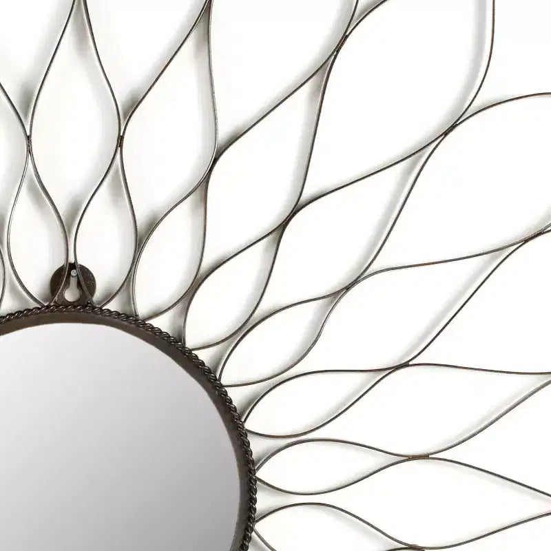 35" Sunburst Flower Wall Mirror, Iron Frame, Brown, Wall Mount, Made in India, No Assembly