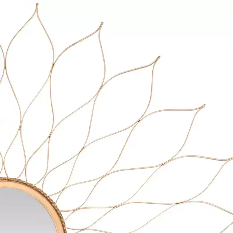 35" Sunburst Flower Wall Mirror, Iron Frame, Brown, Wall Mount, Made in India, No Assembly