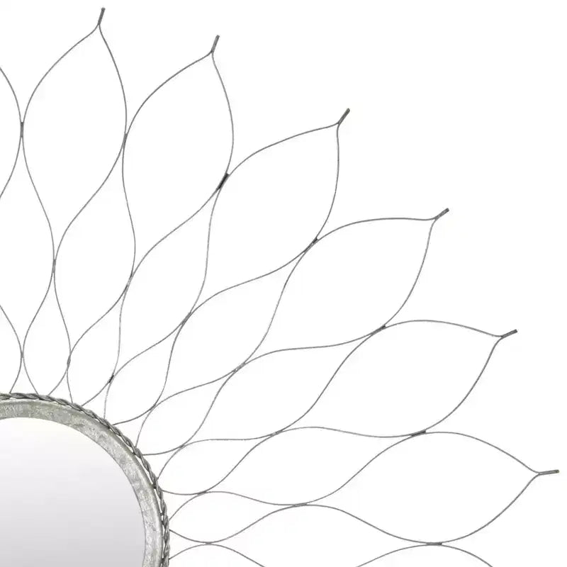 35" Sunburst Flower Wall Mirror, Iron Frame, Brown, Wall Mount, Made in India, No Assembly
