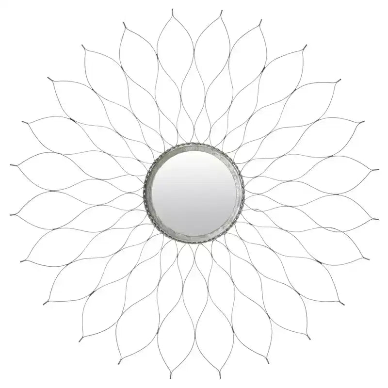 35" Sunburst Flower Wall Mirror, Iron Frame, Brown, Wall Mount, Made in India, No Assembly