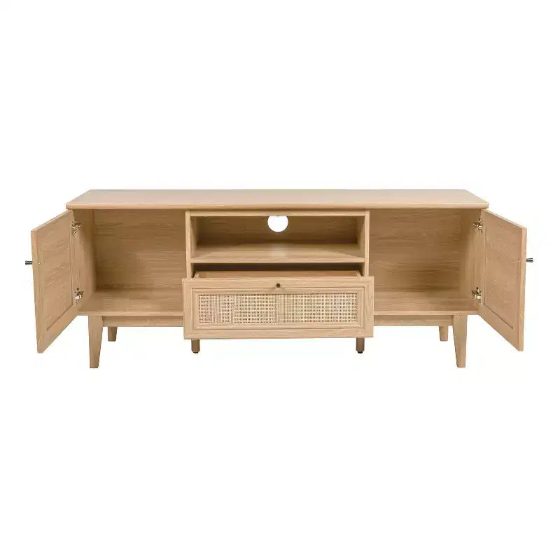 59" Farmhouse Caned TV Stand, Fits TVs up to 65", Drawer, Storage Doors, Cable Management, MDF