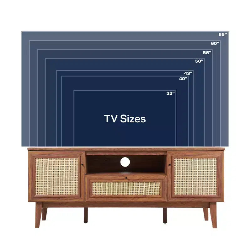 59" Farmhouse Caned TV Stand, Fits TVs up to 65", Drawer, Storage Doors, Cable Management, MDF