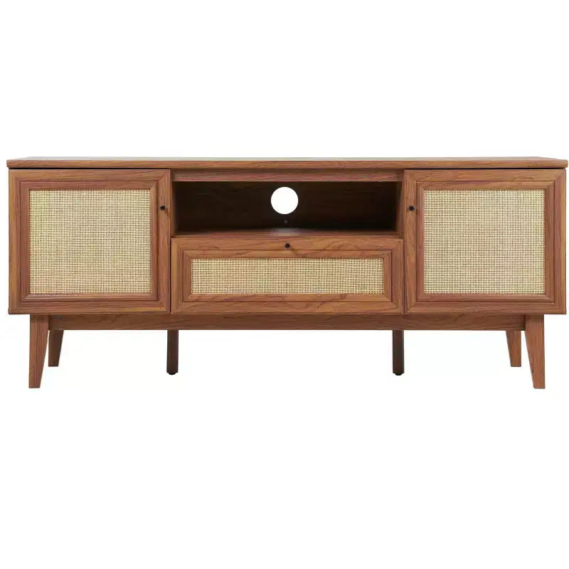 59" Farmhouse Caned TV Stand, Fits TVs up to 65", Drawer, Storage Doors, Cable Management, MDF