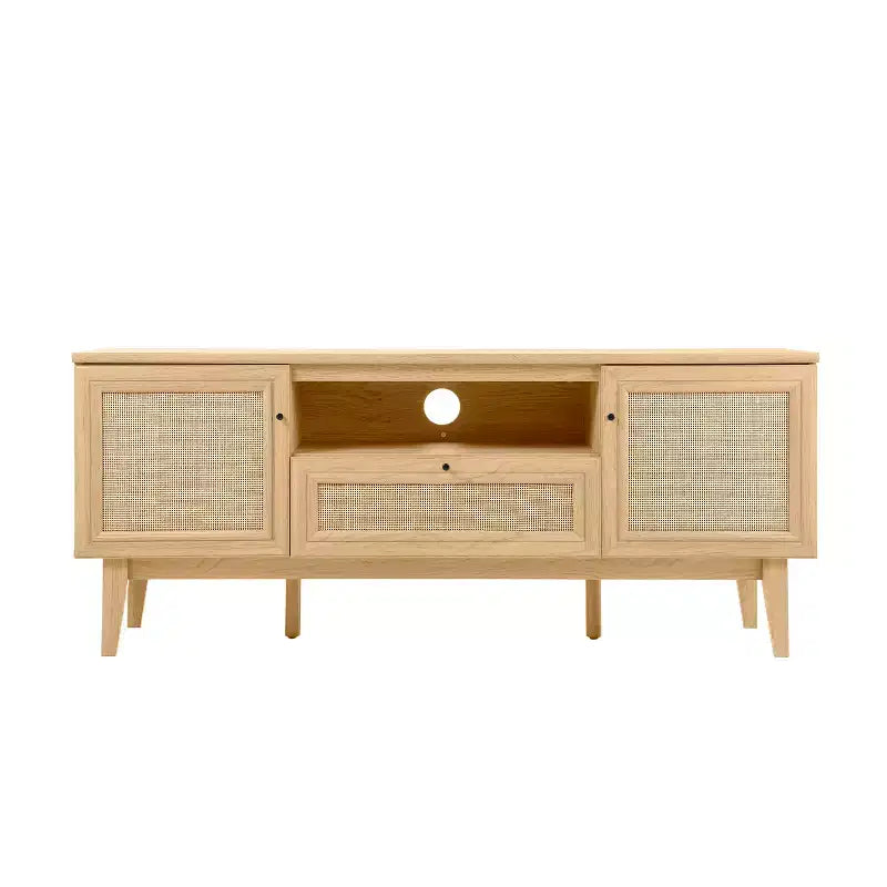 59" Farmhouse Caned TV Stand, Fits TVs up to 65", Drawer, Storage Doors, Cable Management, MDF
