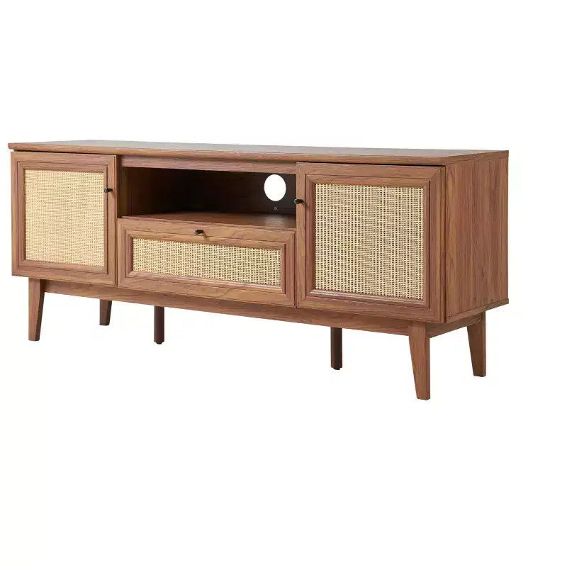 59" Farmhouse Caned TV Stand, Fits TVs up to 65", Drawer, Storage Doors, Cable Management, MDF