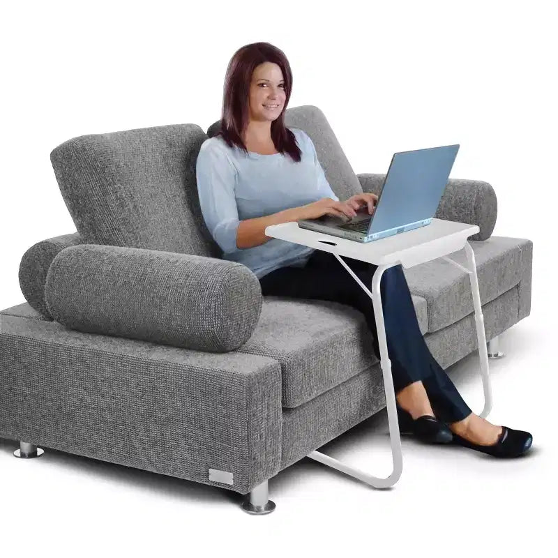 Adjustable Folding TV Tray Table, 6 Height Settings, Steel Frame, White, 5 lb Capacity, No Tools