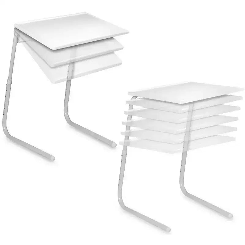 Adjustable Folding TV Tray Table, 6 Height Settings, Steel Frame, White, 5 lb Capacity, No Tools