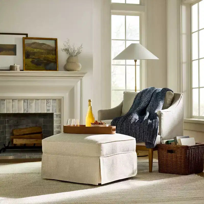 Rectangular Upholstered Ottoman, Padded Polyester Seat, Plywood Frame, 16.5" Height, Spot Clean