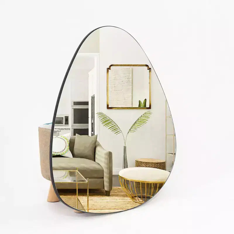20x24" Water Drop Shape Decorative Wall Mirror, Black MDF Frame, HD Glass, Explosion-Proof, Wall Mount